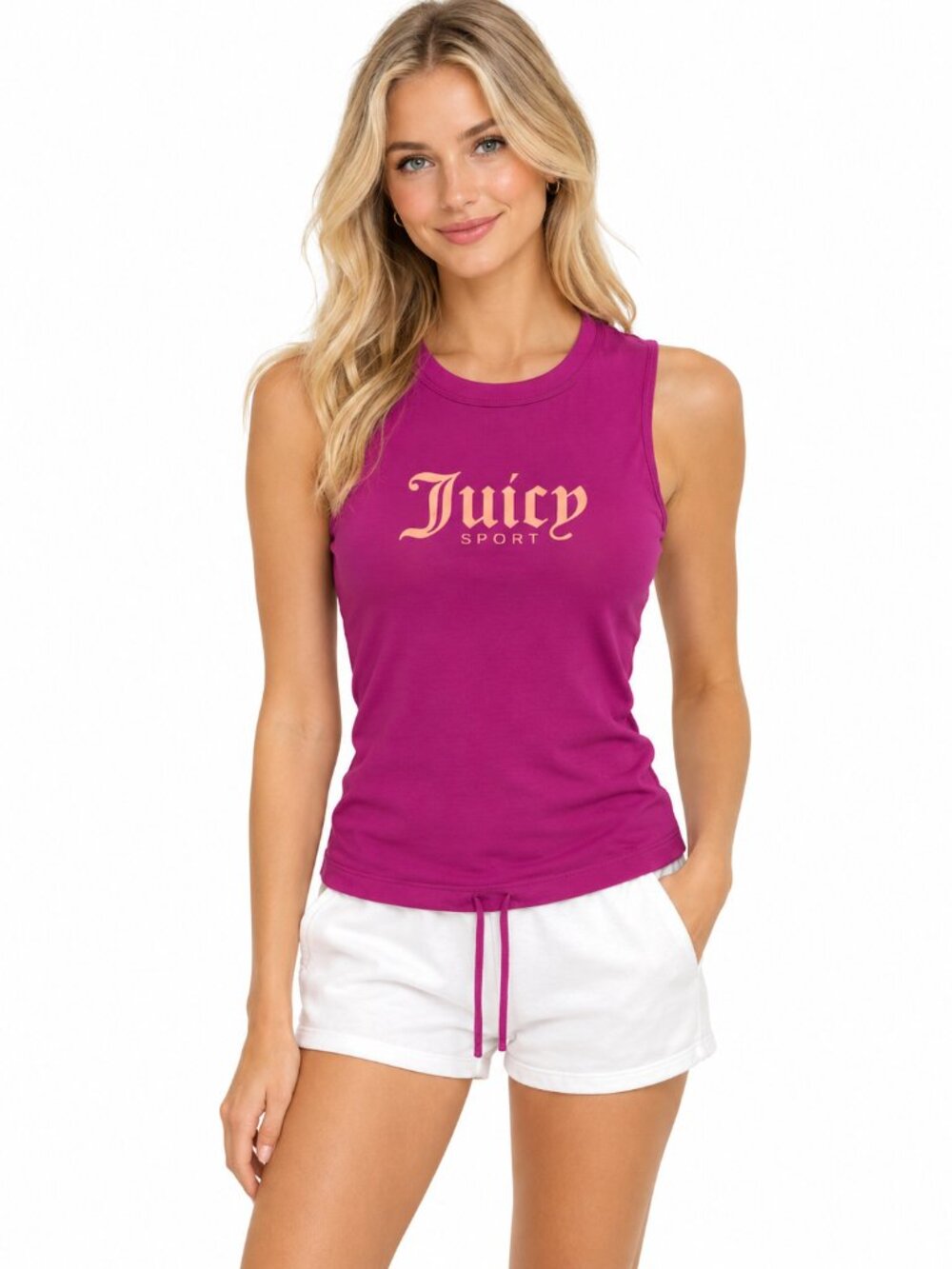 Juicy Couture Sport Tank Top Small Pink Tie Hem Athletic Workout Y2K Activewear